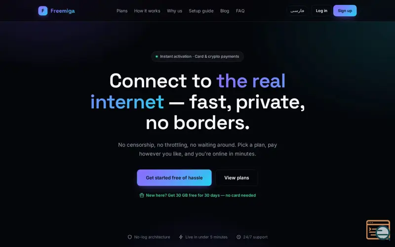 Screenshot of Freemiga — Fast, No-Log VPN for Iran & Worldwide