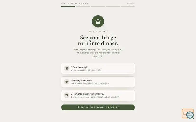 Screenshot of Receipts to Recipes