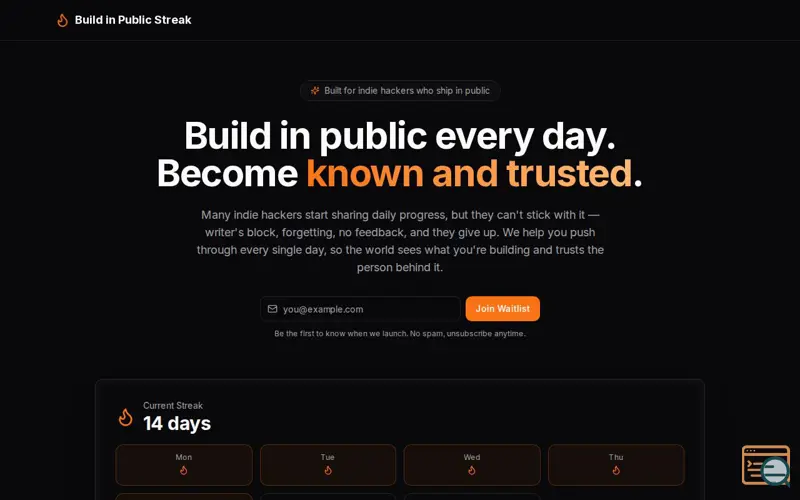 Screenshot of Build in Public Streak 