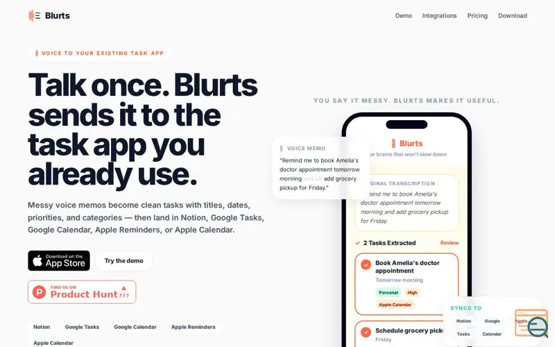 Screenshot of Blurts-Voice to Any Task App