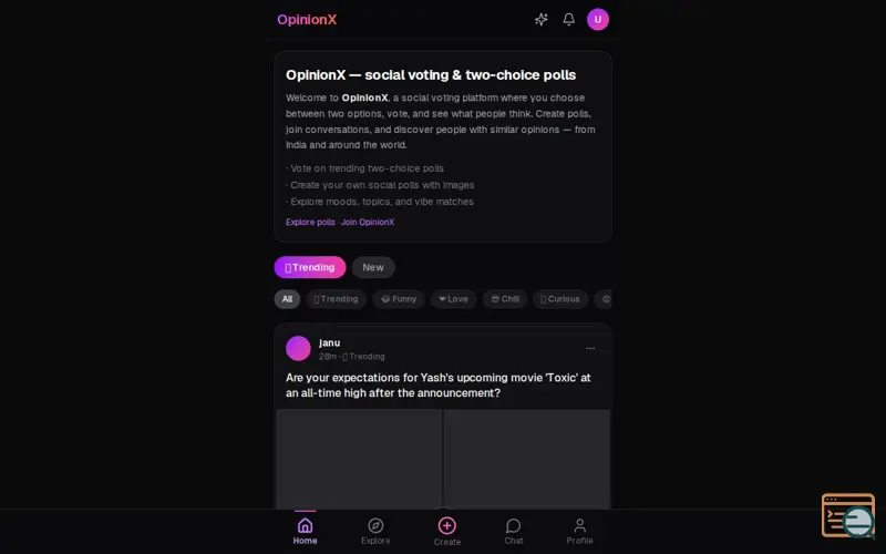 Screenshot of OpinionX — A/B Opinion Platform