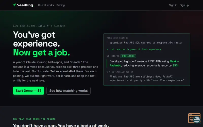 Screenshot of Seedling.cv