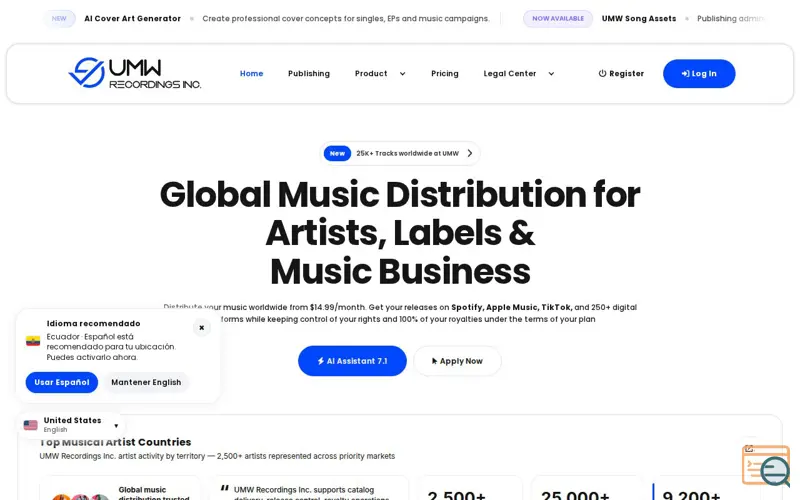 Screenshot of UMW Recordings Inc.