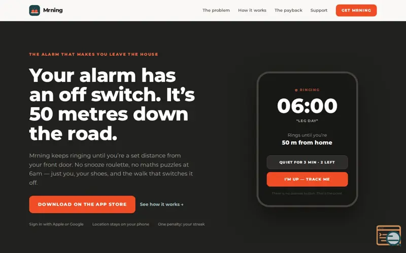 Screenshot of mrning app