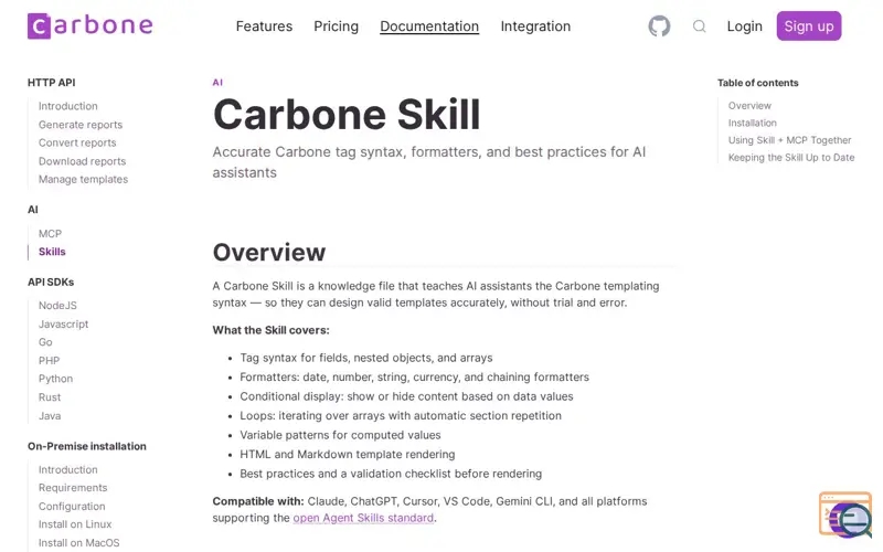 Screenshot of Carbone Skill for AI