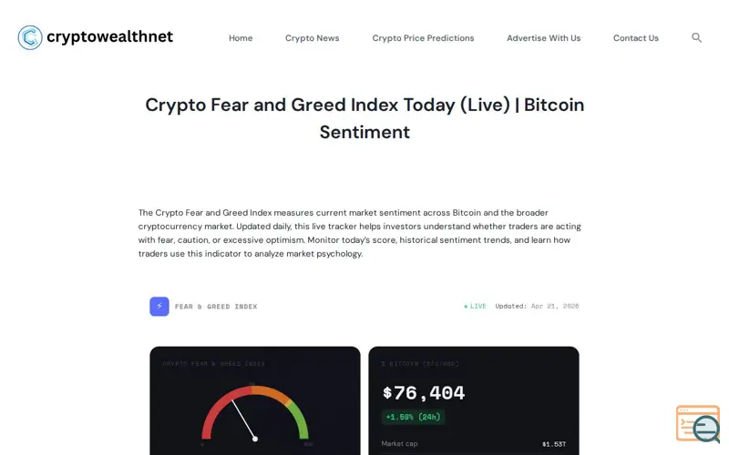 Screenshot of Crypto Fear and Greed Index Checker