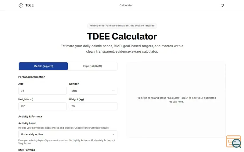 Screenshot of TDEE Calculator