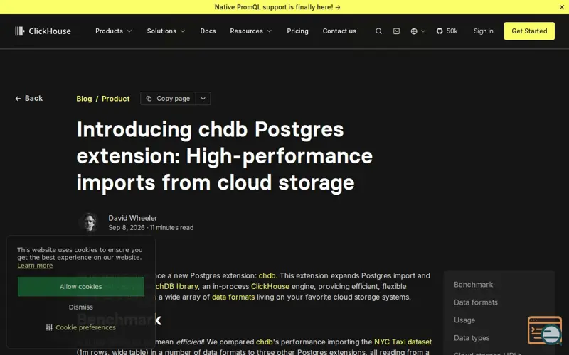 Screenshot of Clickhouse, a launch using Hex