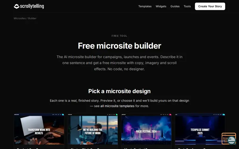 Screenshot of Microsite Builder by Scrollytelling
