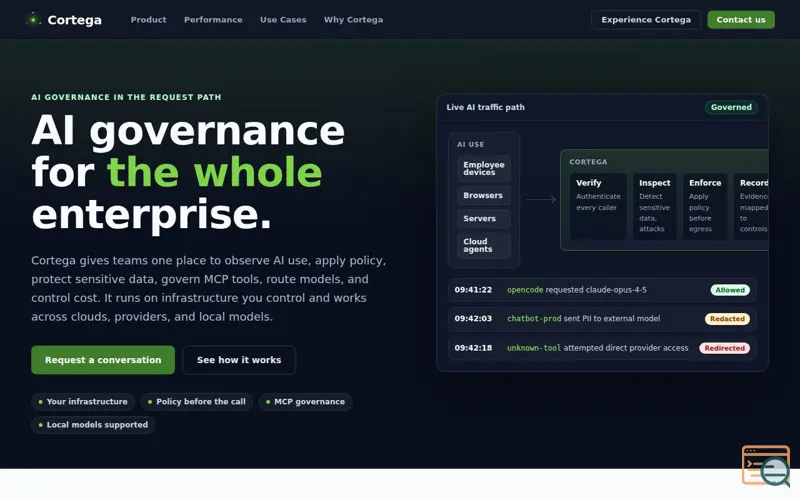 Screenshot of Cortega AI Governance Platform