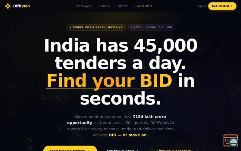 Screenshot of DiffiWeb, a launch using Yahoo Finance