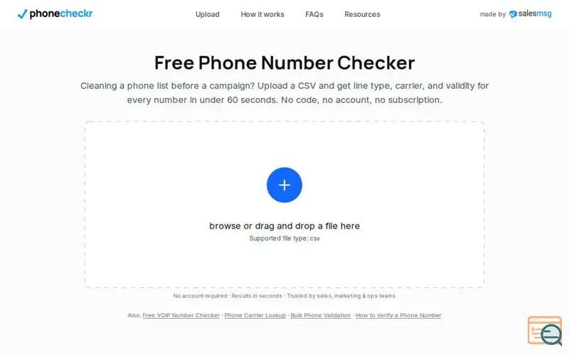 Screenshot of PhoneCheckr, a launch using Salesmessage