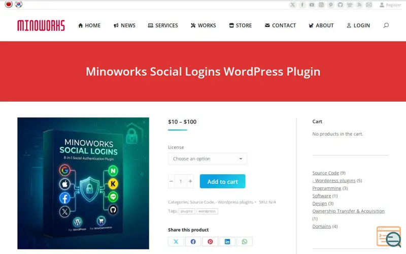 Screenshot of Minoworks Social Logins WordPress Plugin