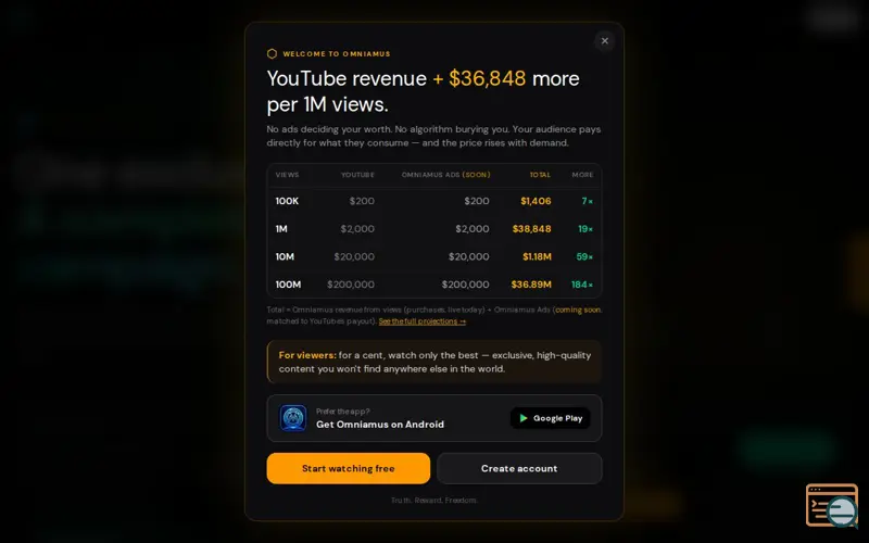 Screenshot of Omniamus Creator Launch