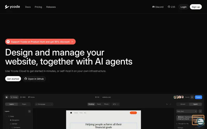 Screenshot of Ycode AI Agents