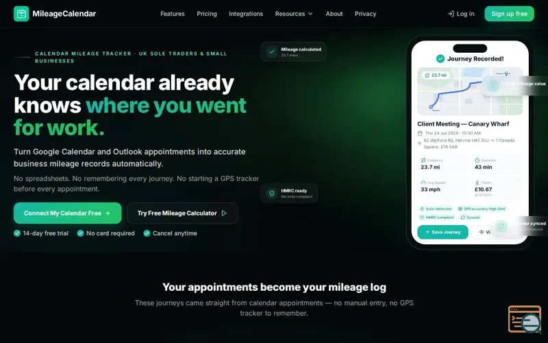 Screenshot of MileageCalendar