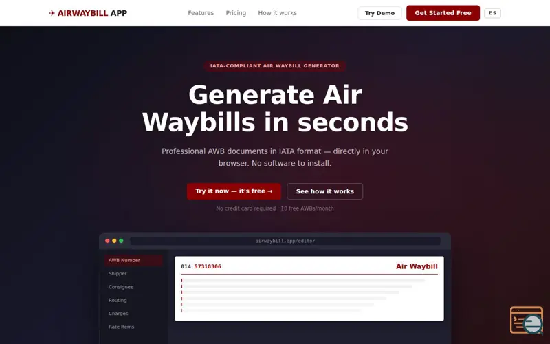 Screenshot of Airwaybill App