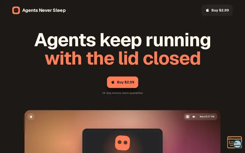 Screenshot of Agents Never Sleep — keep your Mac awake for long-running agents