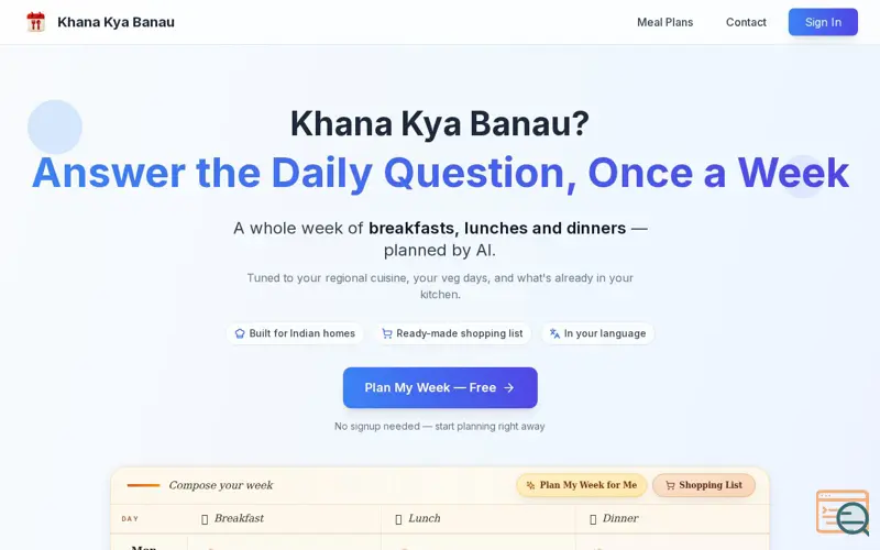Screenshot of Khana Kya Banau
