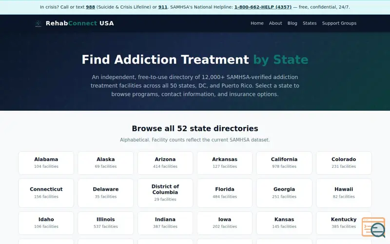 Screenshot of Rehab Connect USA  