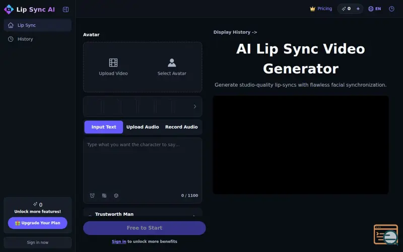 Screenshot of Lip Sync AI Video Generator