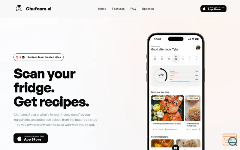 Screenshot of Chefcam.ai - Scan Fridge, Get Recipes