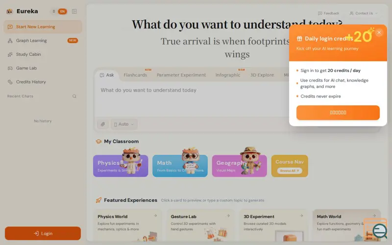 Screenshot of Eureka Learn, a launch using Google AI Studio CDN