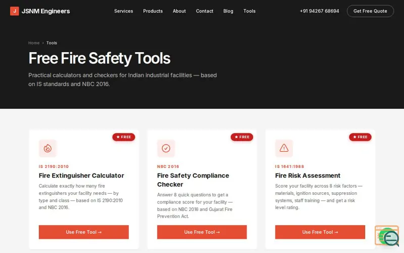 Screenshot of Fire safety calculator & compliance tool