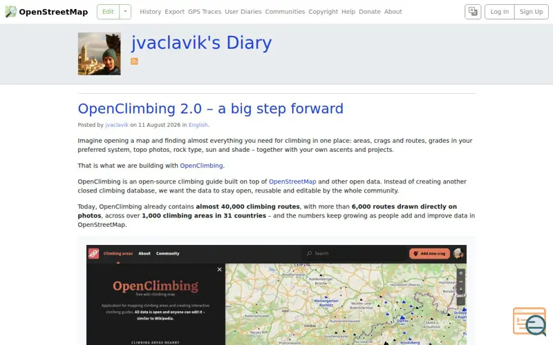 Screenshot of OpenClimbing v2.0