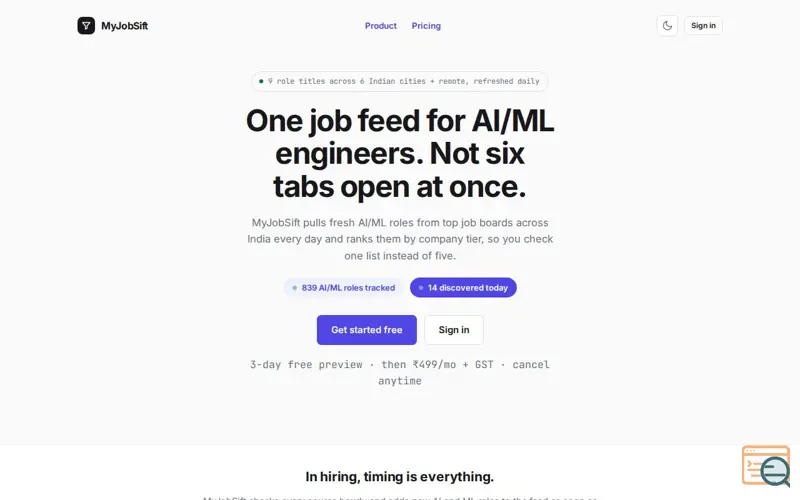 Screenshot of MyJobSift