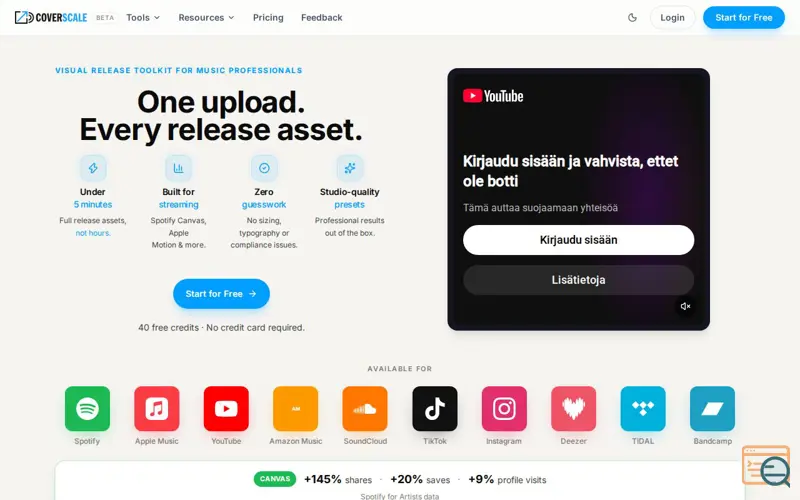 Screenshot of CoverScale — Your Artwork. Every Release Asset.