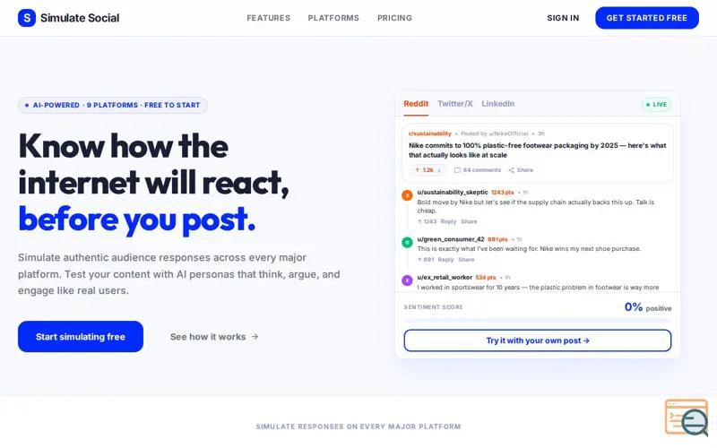 Screenshot of Simulate Social