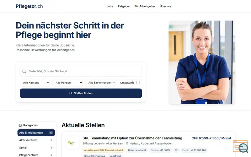 Screenshot of Pflegetor.ch