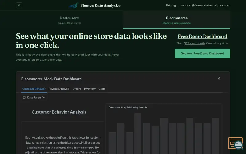 Screenshot of Flumen Data Analytics, a launch using Metabase