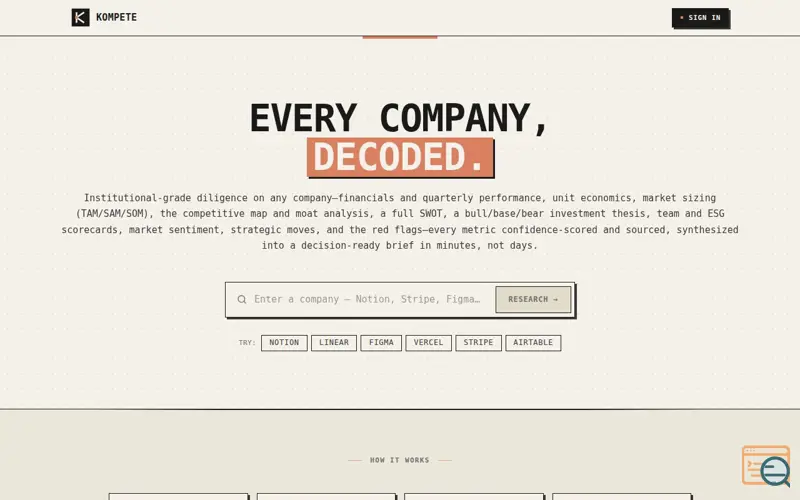 Screenshot of Kompete