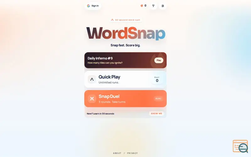Screenshot of WordSnap