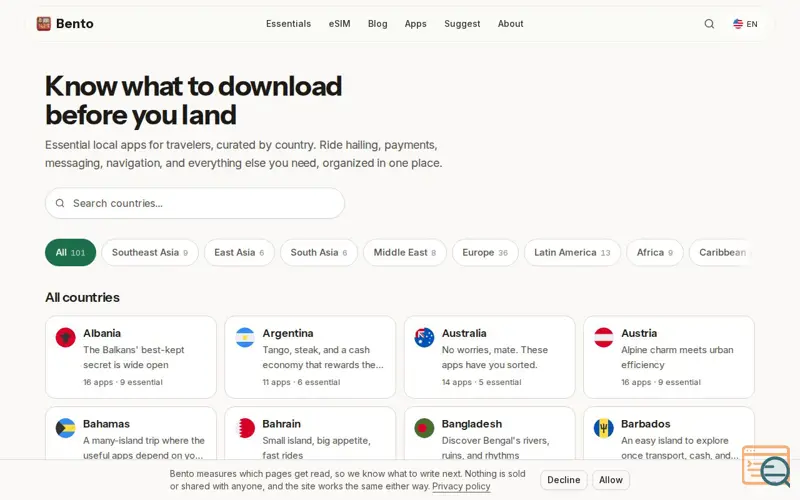 Screenshot of bento.travel