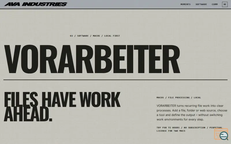 Screenshot of VORARBEITER
