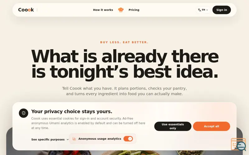 Screenshot of Coook — Turn what you have into what you crave