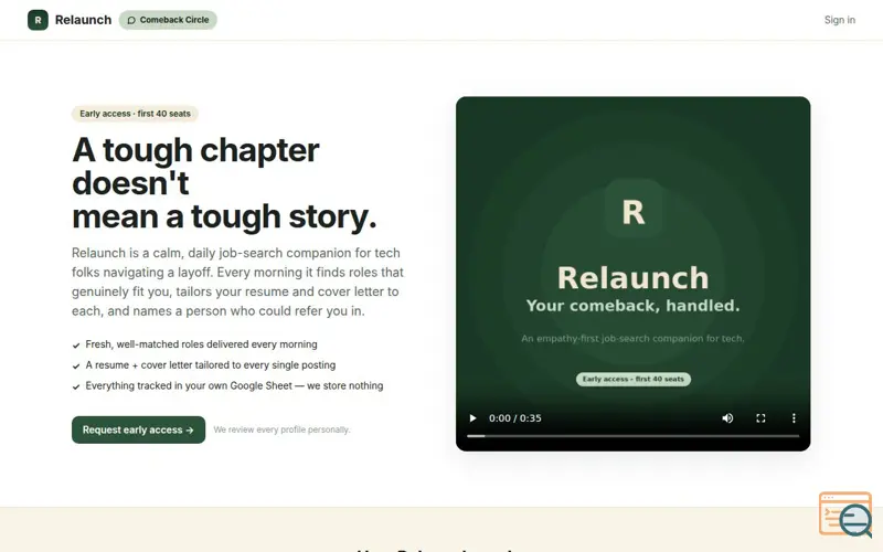Screenshot of Relaunch your next role, found for you