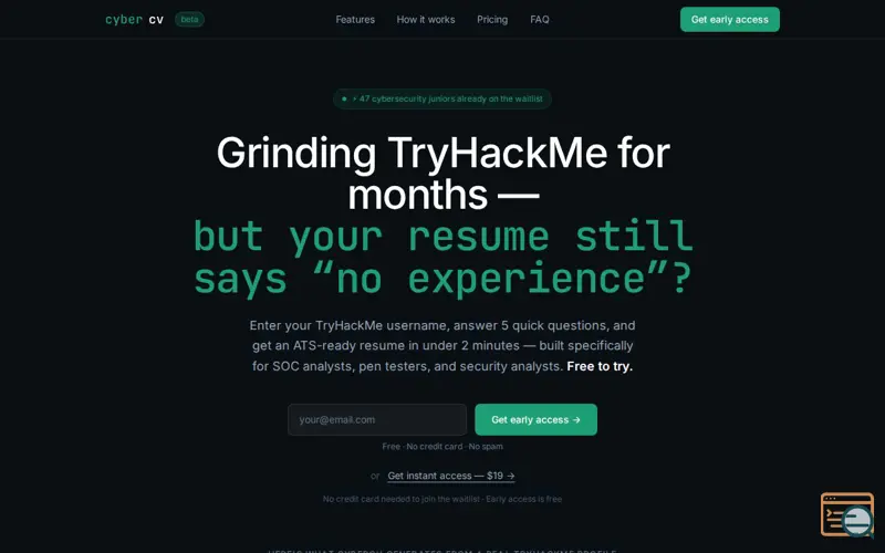 Screenshot of CyberCV — Resume & Portfolio for Cybersecurity Juniors