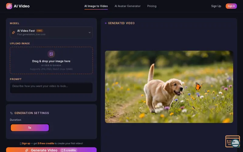 Screenshot of  AI Image to Video