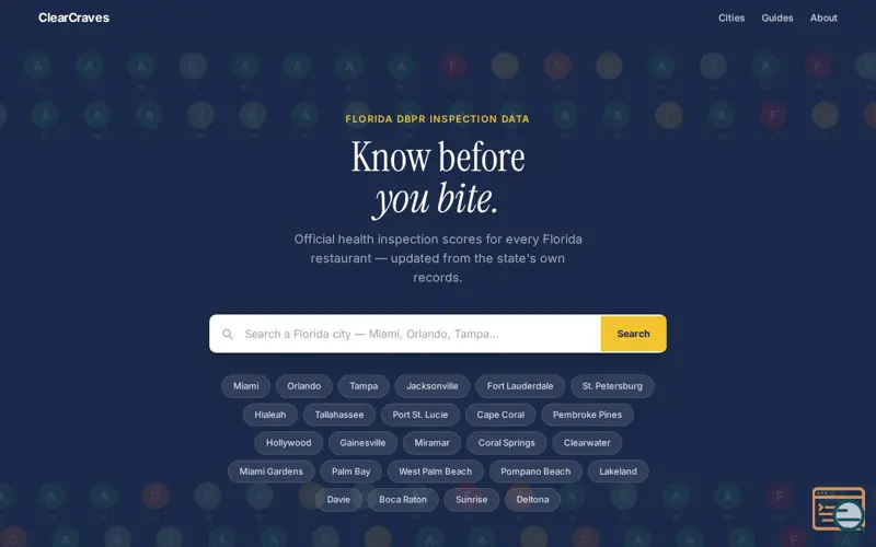 Screenshot of ClearCraves — Florida Restaurant Health