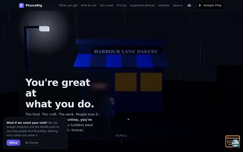 Screenshot of PhoneRig - Turn an old phone into your business's website