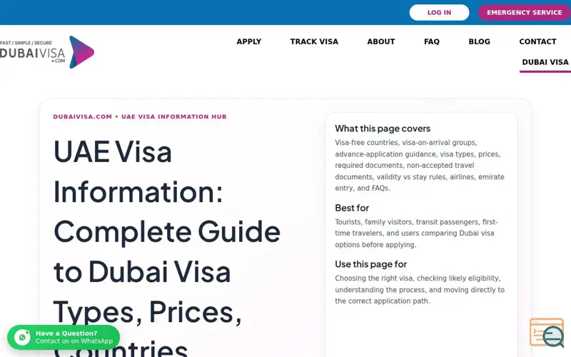 Screenshot of Dubai Visa Service | Get Your Dubai Visa, a launch using Freshchat