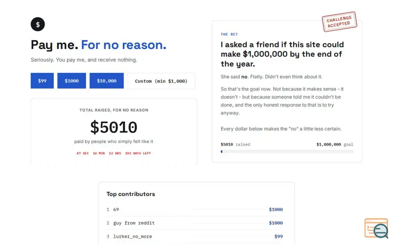 Screenshot of Payfornoreason