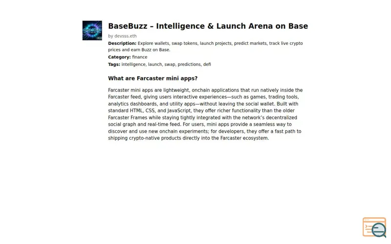 Screenshot of BaseBuzz Beta Launch on Farcaster, a launch using Farcaster Frames