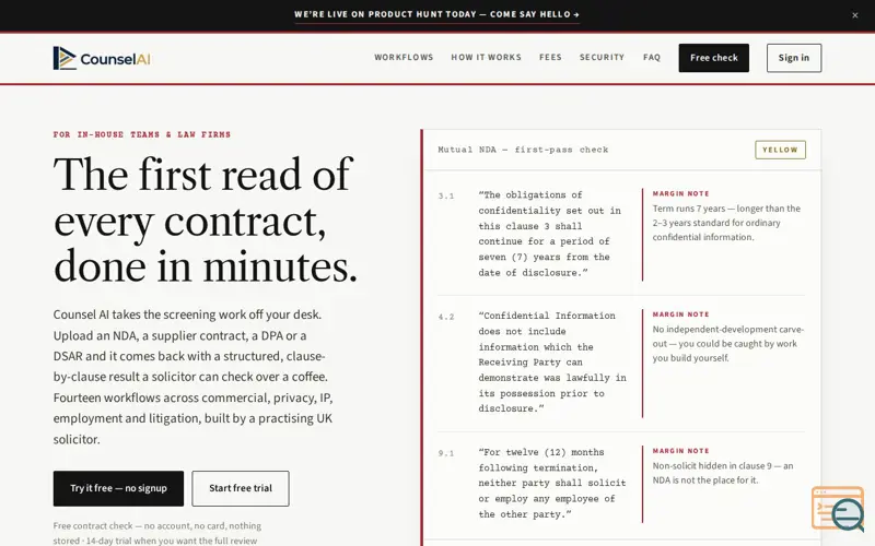 Screenshot of Counsel AI