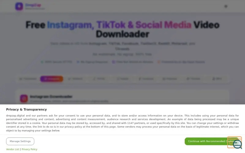 Screenshot of DropZap, a launch using A-Ads