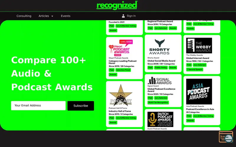 Screenshot of Recognized, a launch using The Events Calendar